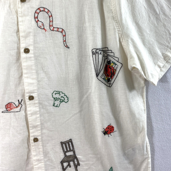 Hollister Shirt Mens XXL Linen Blend‎ Beige Embroidered Button Up Short Sleeve - Picture 3 of 10